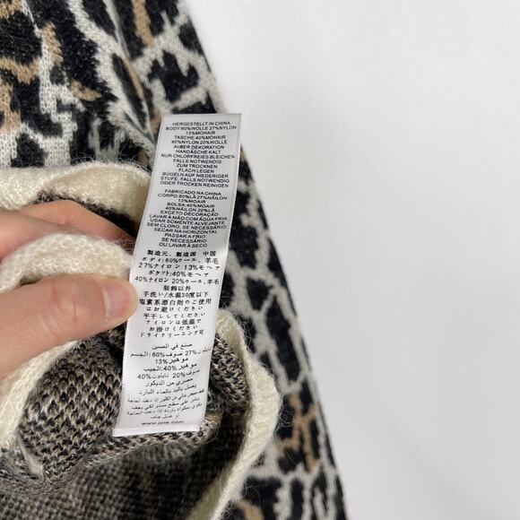 Joie Medium M Cream Black Leopard Print Wool Mohair Full Zip Sweater Animal Crew - Picture 9 of 9